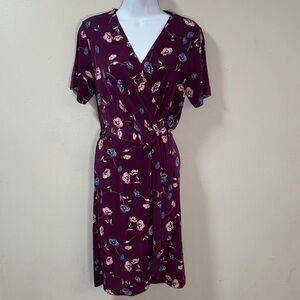 Banana Republic Burgundy Floral Midi Dress Petite Small pink flowers #6190